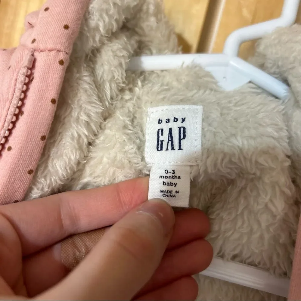 Gap Baby Sherpa Fleece Bear One Piece Double Zip Pink Size 0-3 Months Winter